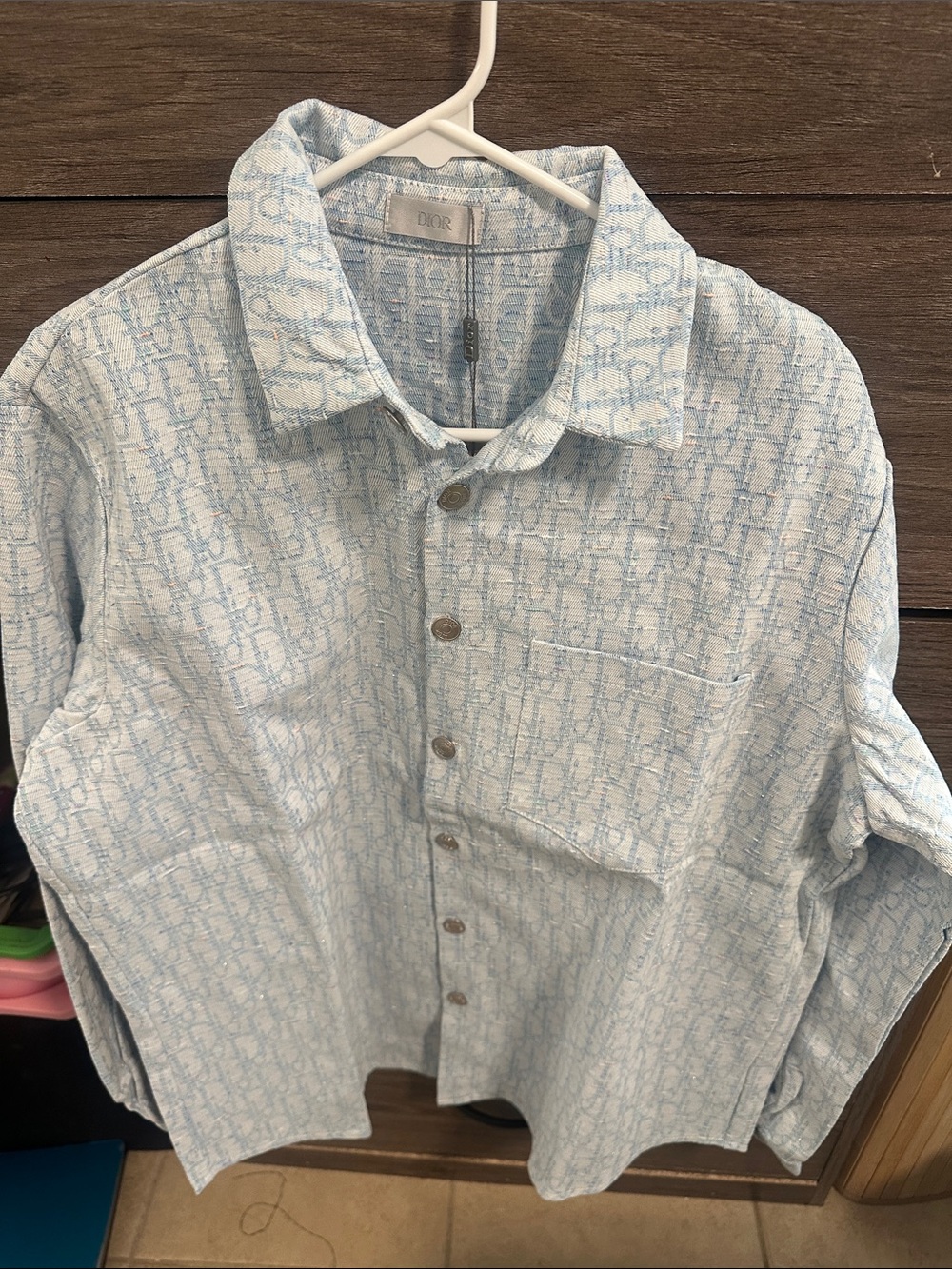Light Blue Monogram Button-Down denim Shirt size L
